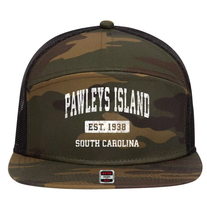 Pawleys Island South Carolina Sc Vintage Athletic Sports 7 Panel Mesh Trucker Snapback Hat