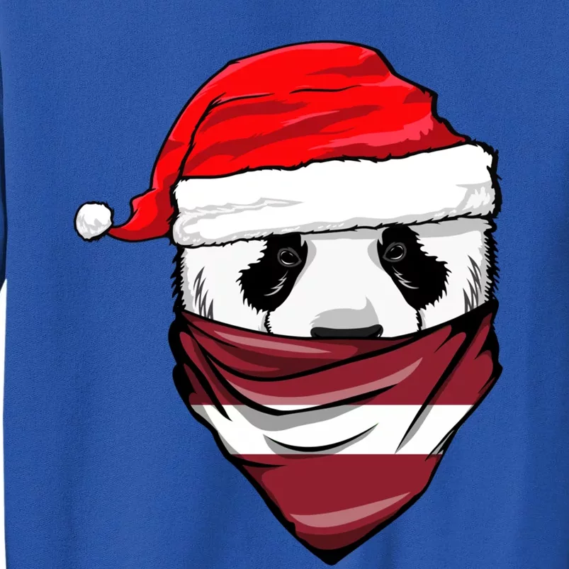 Panda In Santa's Hat And Latvia Flag Bandana Christmas Gift Sweatshirt