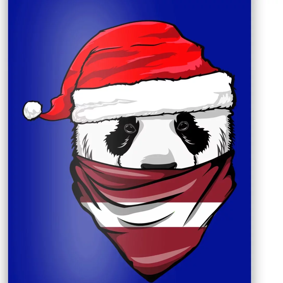 Panda In Santa's Hat And Latvia Flag Bandana Christmas Gift Poster