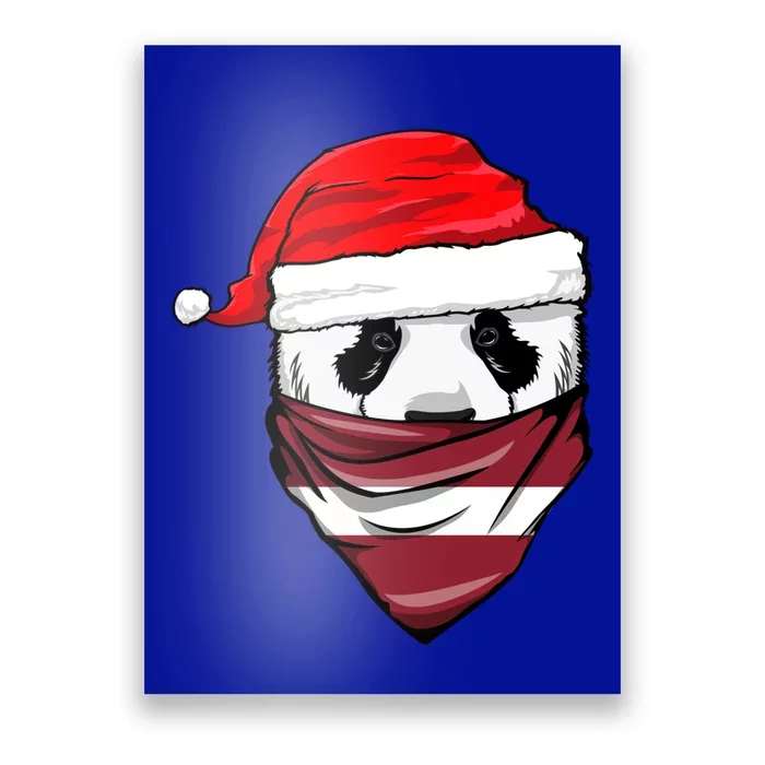 Panda In Santa's Hat And Latvia Flag Bandana Christmas Gift Poster