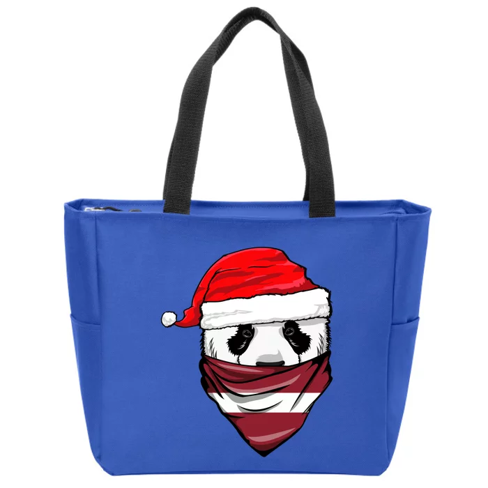 Panda In Santa's Hat And Latvia Flag Bandana Christmas Gift Zip Tote Bag