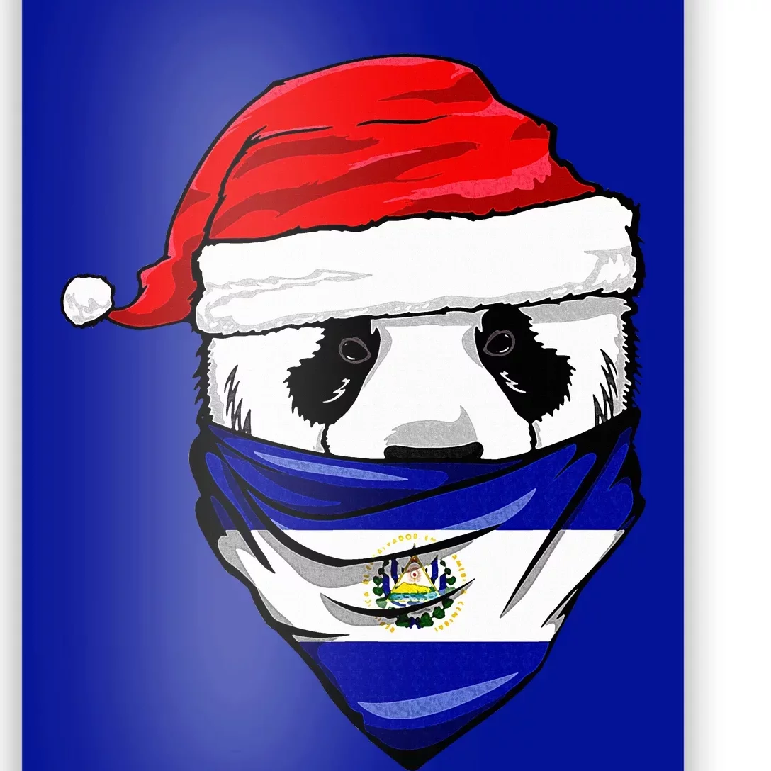 Panda in Santa's Hat and El Salvador Flag Bandana Christmas Poster