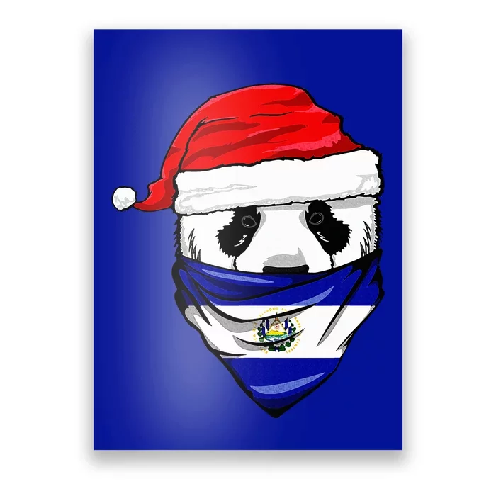 Panda in Santa's Hat and El Salvador Flag Bandana Christmas Poster