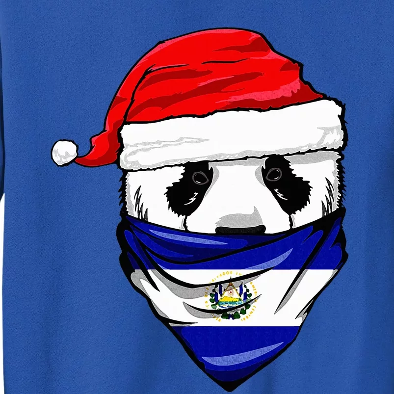 Panda in Santa's Hat and El Salvador Flag Bandana Christmas Tall Sweatshirt