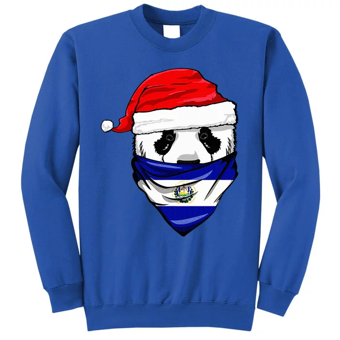 Panda in Santa's Hat and El Salvador Flag Bandana Christmas Tall Sweatshirt