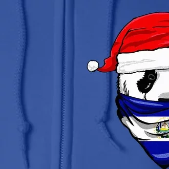 Panda in Santa's Hat and El Salvador Flag Bandana Christmas Full Zip Hoodie