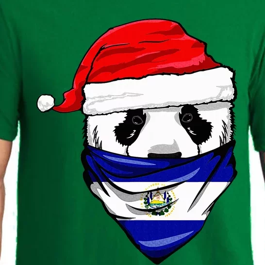 Panda in Santa's Hat and El Salvador Flag Bandana Christmas Pajama Set