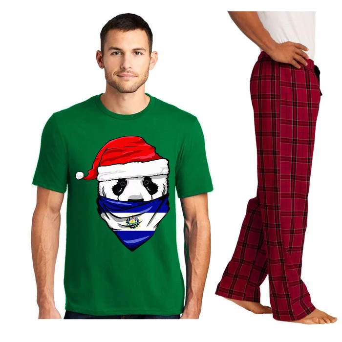 Panda in Santa's Hat and El Salvador Flag Bandana Christmas Pajama Set