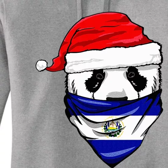 Panda in Santa's Hat and El Salvador Flag Bandana Christmas Women's Pullover Hoodie