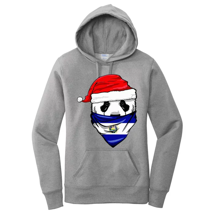 Panda in Santa's Hat and El Salvador Flag Bandana Christmas Women's Pullover Hoodie