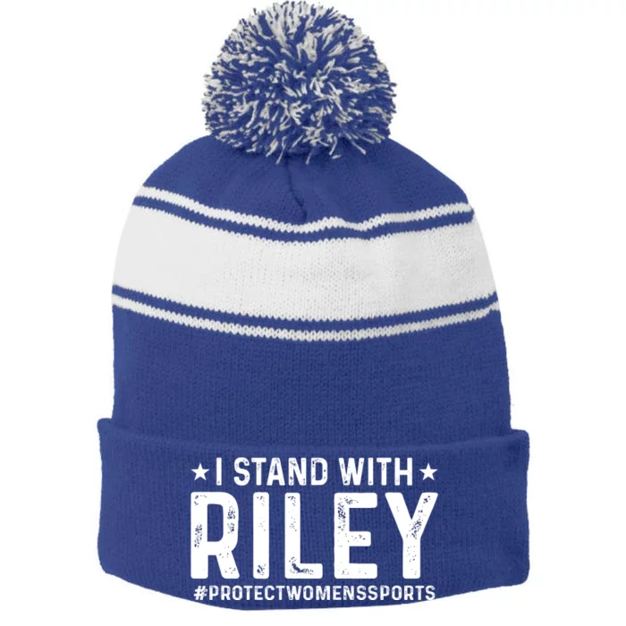 #ProtectWomensSports I Stand With Riley Gaines Stripe Pom Pom Beanie