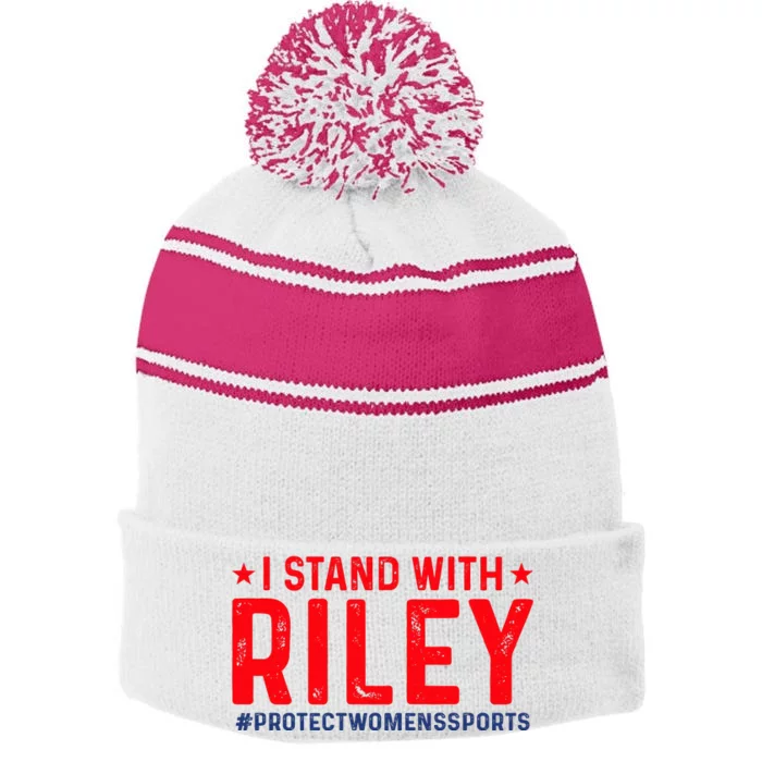 #ProtectWomensSports I Stand With Riley Gaines Stripe Pom Pom Beanie