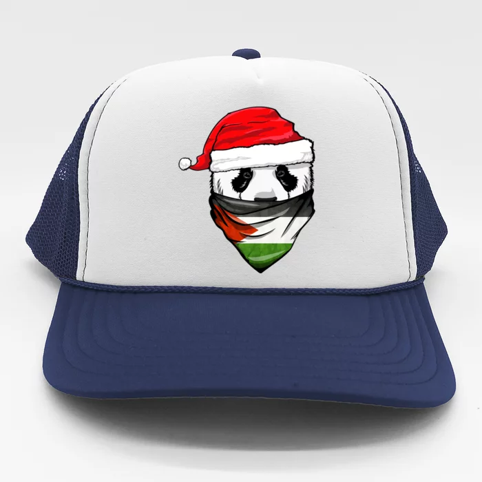 Panda In SantaS Hat And Palestine Flag Bandana Christmas Gift Trucker Hat