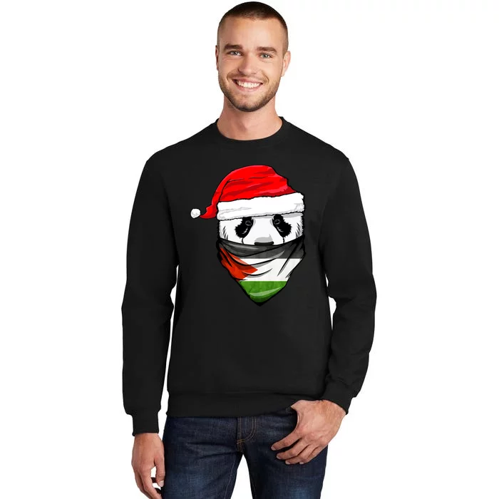 Panda In SantaS Hat And Palestine Flag Bandana Christmas Sweatshirt