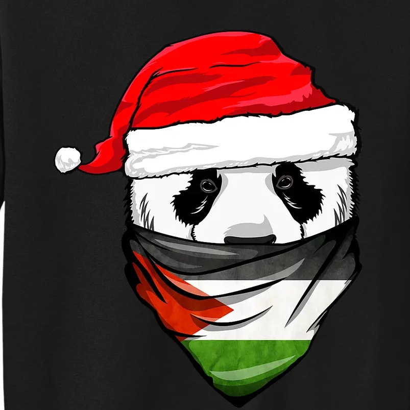 Panda In SantaS Hat And Palestine Flag Bandana Christmas Sweatshirt