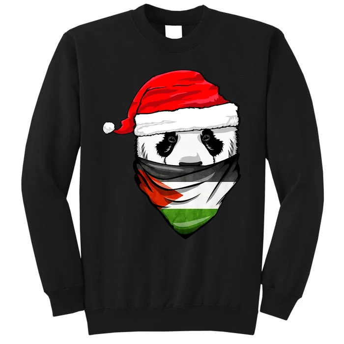 Panda In SantaS Hat And Palestine Flag Bandana Christmas Sweatshirt