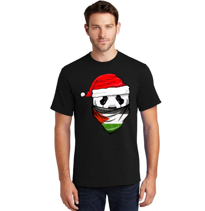 Panda In SantaS Hat And Palestine Flag Bandana Christmas Tall T-Shirt