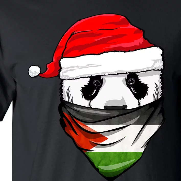 Panda In SantaS Hat And Palestine Flag Bandana Christmas Tall T-Shirt