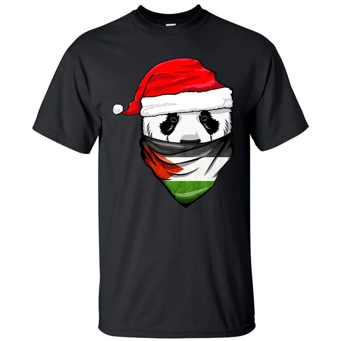 Panda In SantaS Hat And Palestine Flag Bandana Christmas Tall T-Shirt