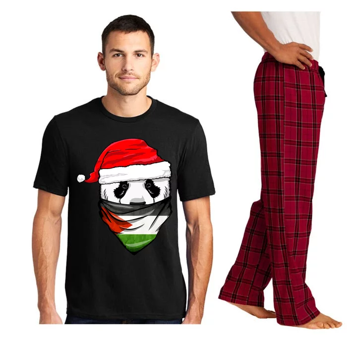 Panda In SantaS Hat And Palestine Flag Bandana Christmas Pajama Set