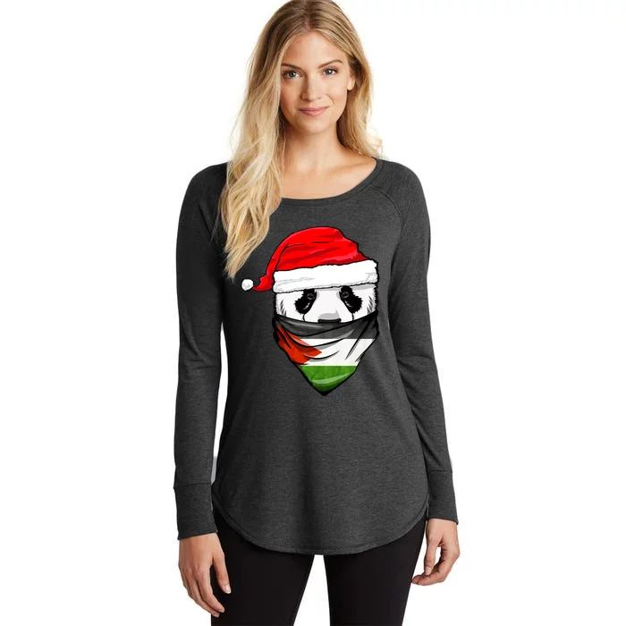 Panda In SantaS Hat And Palestine Flag Bandana Christmas Women's Perfect Tri Tunic Long Sleeve Shirt