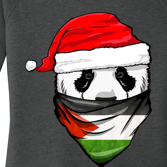 Panda In SantaS Hat And Palestine Flag Bandana Christmas Women's Perfect Tri Tunic Long Sleeve Shirt