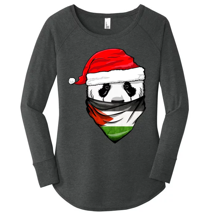 Panda In SantaS Hat And Palestine Flag Bandana Christmas Women's Perfect Tri Tunic Long Sleeve Shirt