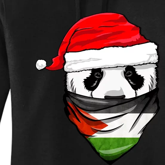 Panda In SantaS Hat And Palestine Flag Bandana Christmas Women's Pullover Hoodie