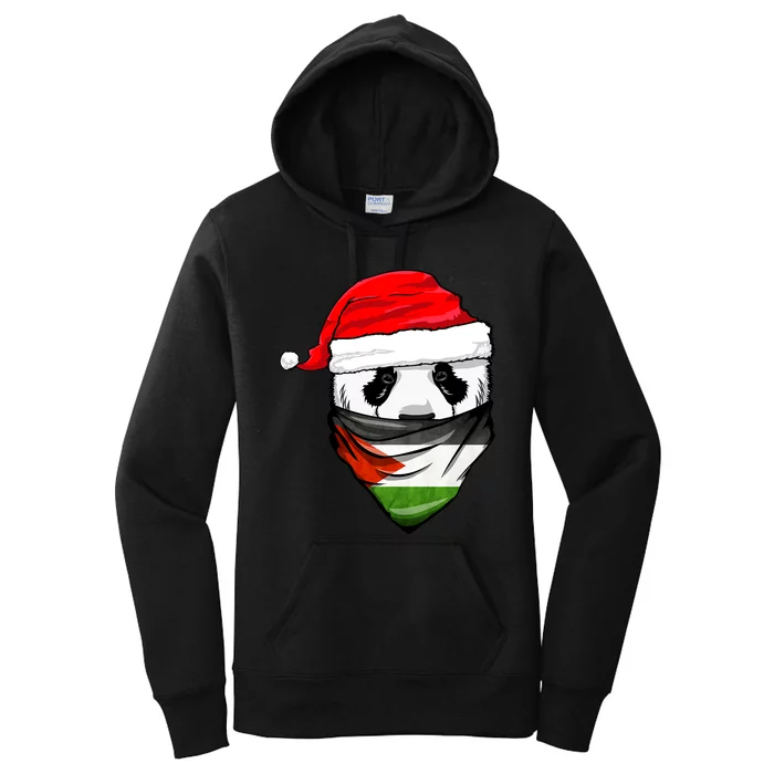 Panda In SantaS Hat And Palestine Flag Bandana Christmas Women's Pullover Hoodie