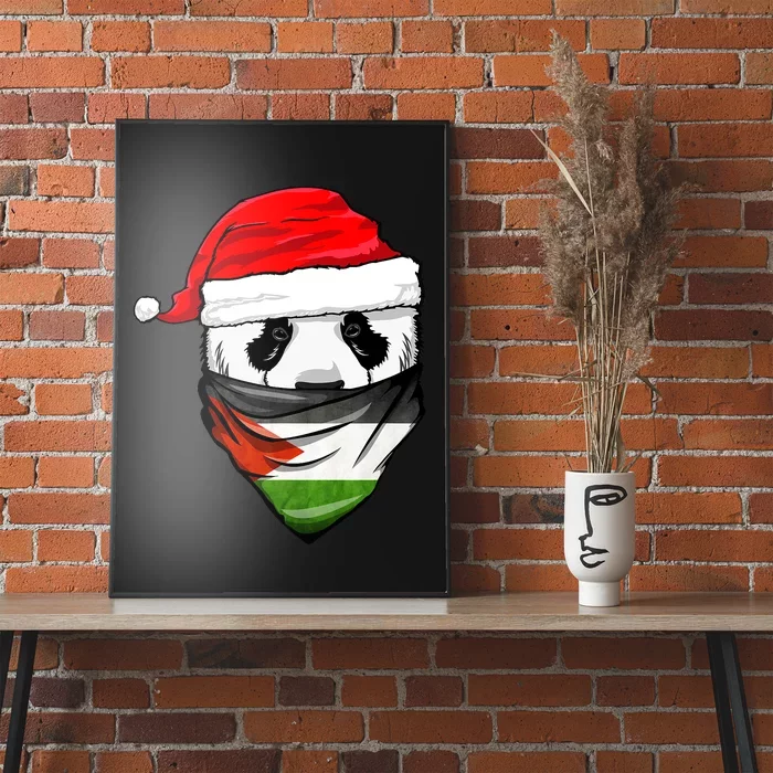 Panda In SantaS Hat And Palestine Flag Bandana Christmas Poster