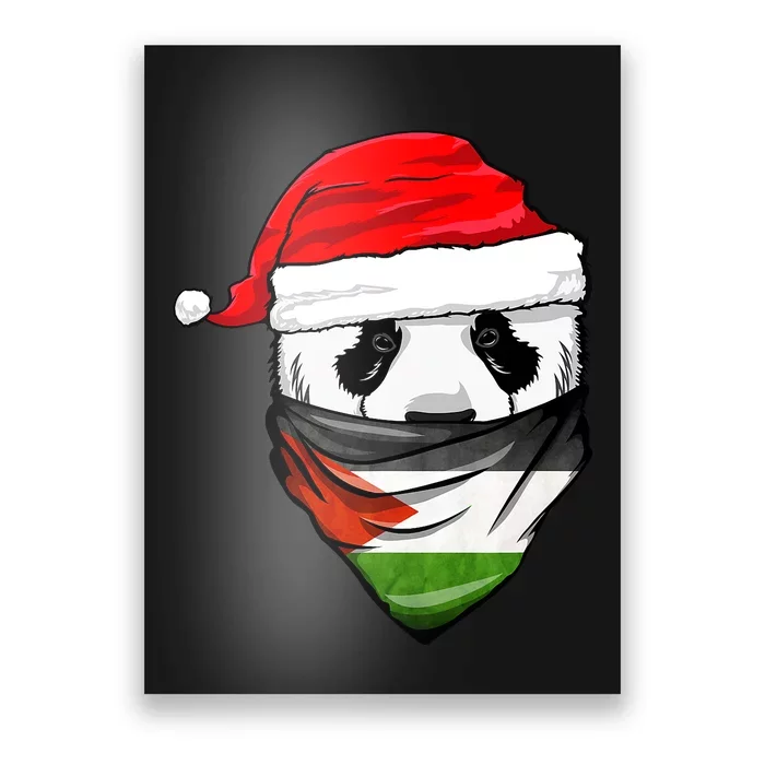 Panda In SantaS Hat And Palestine Flag Bandana Christmas Poster