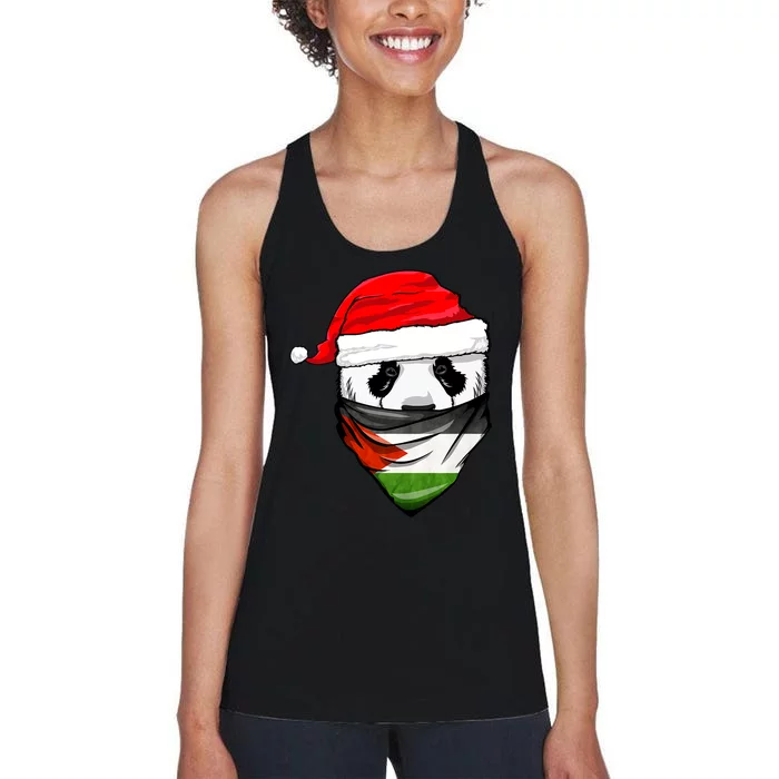 Panda In SantaS Hat And Palestine Flag Bandana Christmas Women's Racerback Tank