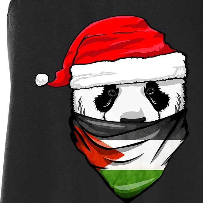 Panda In SantaS Hat And Palestine Flag Bandana Christmas Women's Racerback Tank