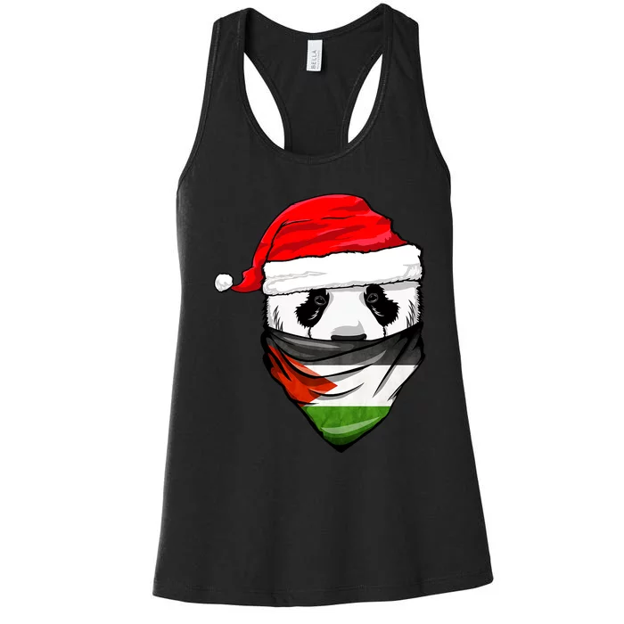 Panda In SantaS Hat And Palestine Flag Bandana Christmas Women's Racerback Tank