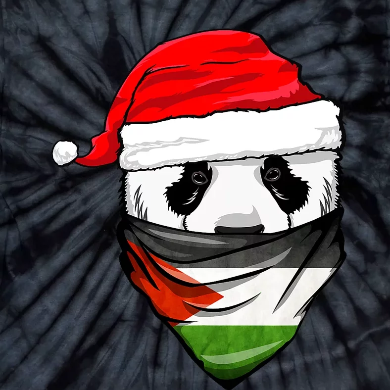 Panda In SantaS Hat And Palestine Flag Bandana Christmas Tie-Dye T-Shirt