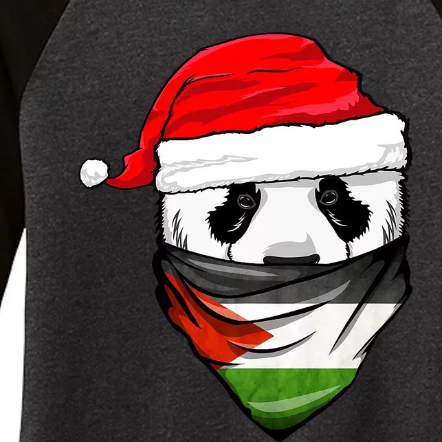 Panda In SantaS Hat And Palestine Flag Bandana Christmas Women's Tri-Blend 3/4-Sleeve Raglan Shirt