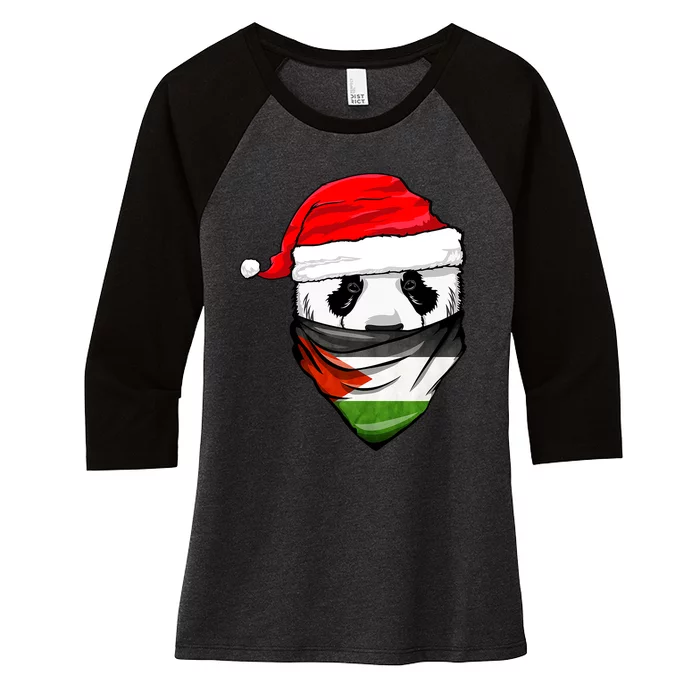 Panda In SantaS Hat And Palestine Flag Bandana Christmas Women's Tri-Blend 3/4-Sleeve Raglan Shirt