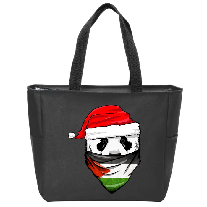 Panda In SantaS Hat And Palestine Flag Bandana Christmas Zip Tote Bag