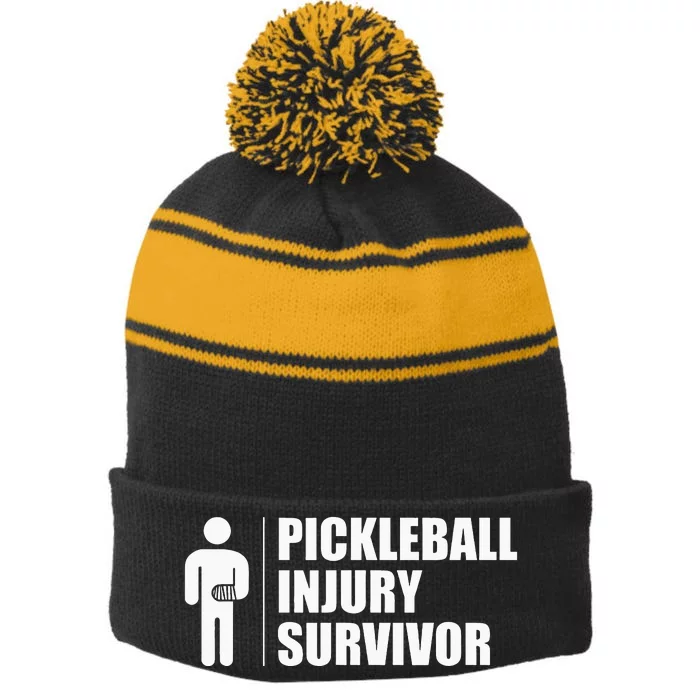 Pickleball Injury Survivor funny sport coach Stripe Pom Pom Beanie