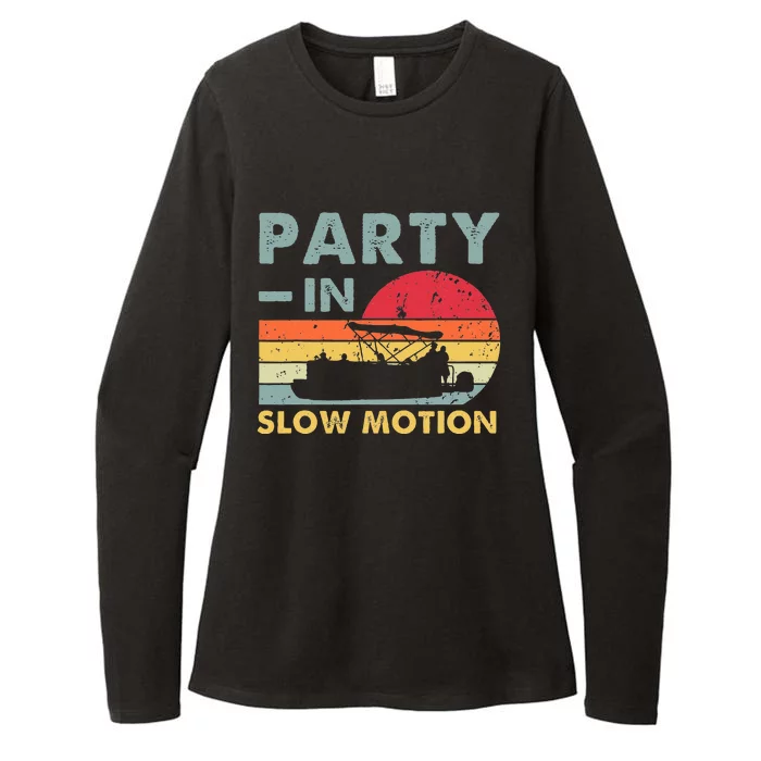 Party In Slow Motion Pontoon Boat Retro Vintage Funny Womens CVC Long Sleeve Shirt