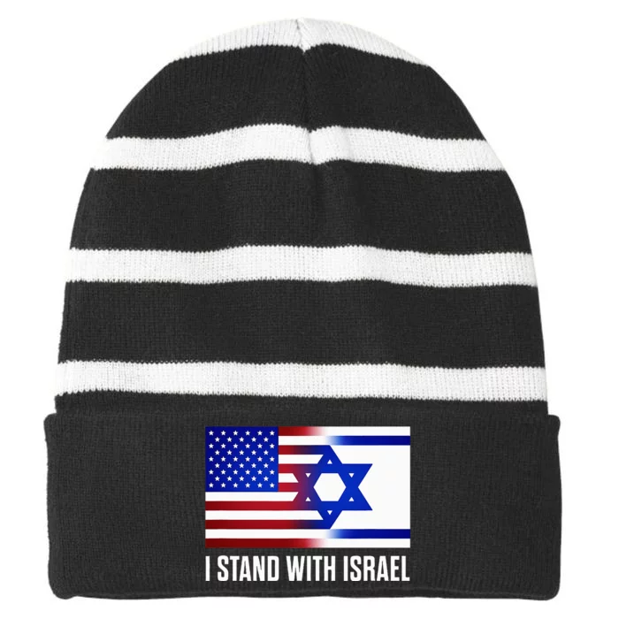 Pro Israel Supporter I Stand With Israel Patriotic USA Flag Striped Beanie with Solid Band