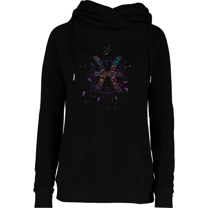 Pisces Floral Zodiac Womens Funnel Neck Pullover Hood