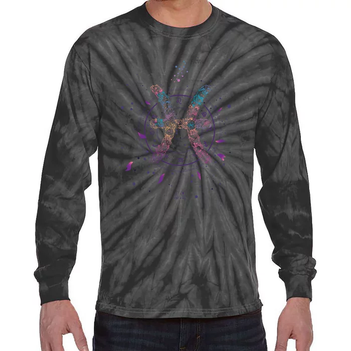 Pisces Floral Zodiac Tie-Dye Long Sleeve Shirt