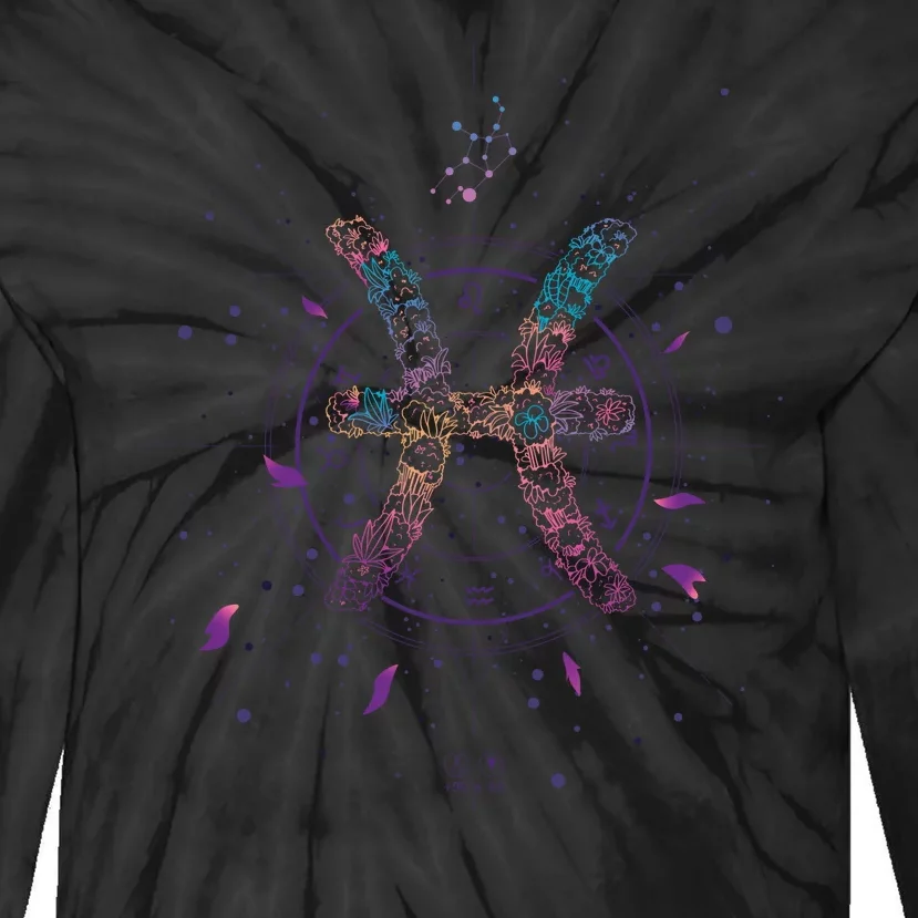 Pisces Floral Zodiac Tie-Dye Long Sleeve Shirt