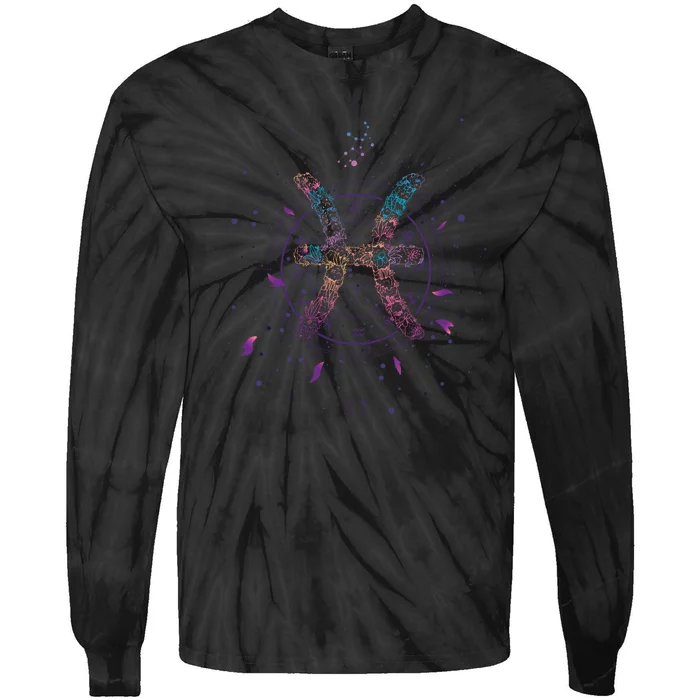 Pisces Floral Zodiac Tie-Dye Long Sleeve Shirt