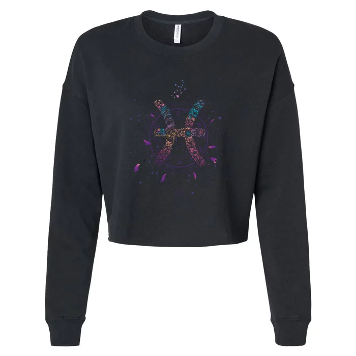 Pisces Floral Zodiac Cropped Pullover Crew