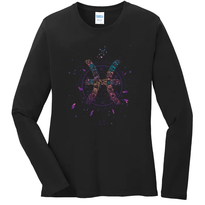 Pisces Floral Zodiac Ladies Long Sleeve Shirt