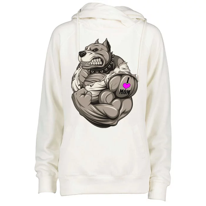 Pit Bull Loves Mom Womens Funnel Neck Pullover Hood