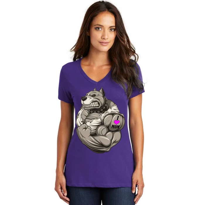 Pit Bull Loves Mom Women's V-Neck T-Shirt