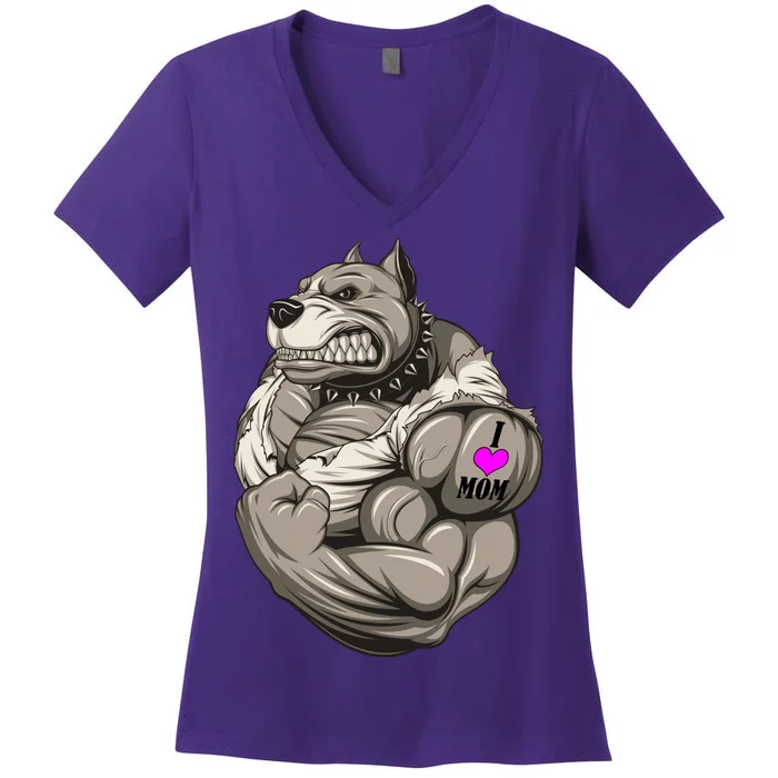 Pit Bull Loves Mom Women's V-Neck T-Shirt